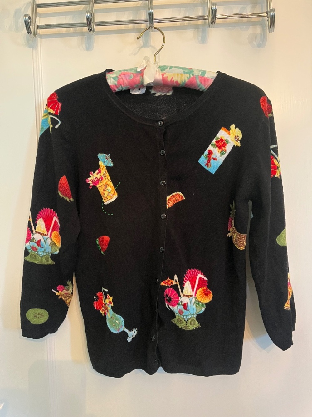 Sparkly Sweater Twinset M - Tiki Tropical Cocktails Cardigan and Shell